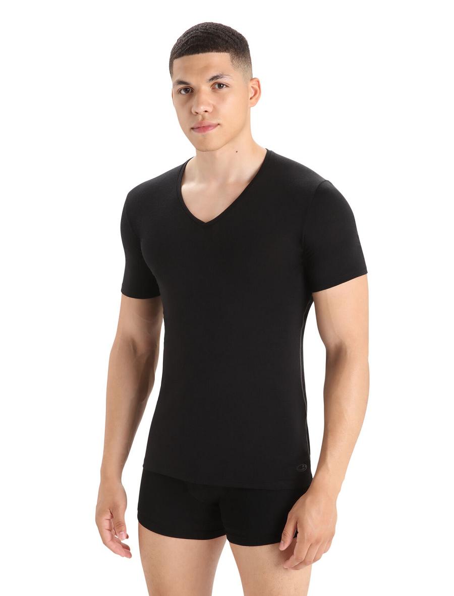 Icebreaker Merino Anatomica Rövid Sleeve V Neck T-Shirt Férfi Fehérnemű Fekete | HU 1295XYUF